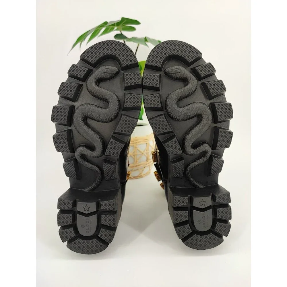 Gucci Bee & Star Embroidered Women's Size 7.5 US Leather Black Ankle Boots - Picture 7 of 9